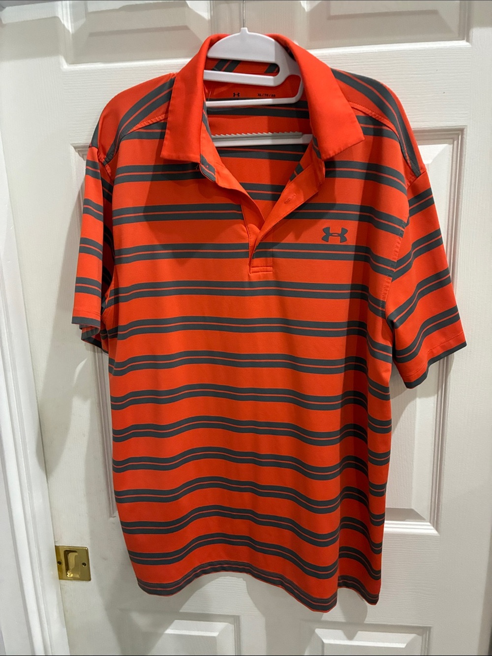 Under Armour Men’s Orange Polo with Gray Stripes